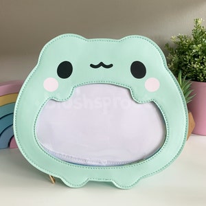 Froggie Ita Bag V2 [PASTEL MINT] | Cute Kawaii Frog Backpack, Enamel Pin Collector Bag, Faux Leather Crossbody Shoulder Itabag