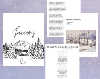 Winter Morning Menu, Morning Basket, Charlotte Mason education, art, poetry, scripture, hymn study, winter art study, snow unit, homeschool