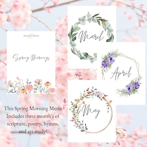 Spring Morning Menu, poetry study for kids, artwork, hymns for children, Christian homeschool, morning basket bundle, charlotte Mason, bible image 1