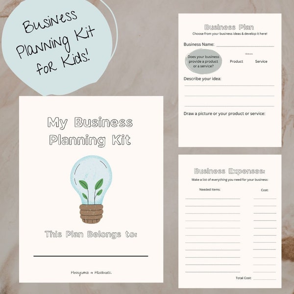 Kid's Business Planning Kit, Ondernemerskit, Kid's Ondernemerseenheidstudie, Business Building Kit, Business Planning Kit, Sjabloon