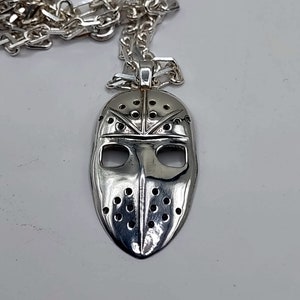 Sterling Silver Goalie Mask Pendant w/ Silver Cable Chain, Ice Hockey Mask, Silver Goalie Mask, Ice Hockey Goalie Helmet