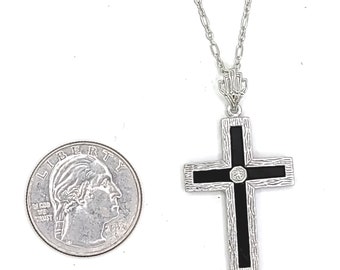 Pendentif Croix En Argent Sterling Et Onyx Noir - Filigrane Deux Faces, 1,5 Pouces, Neuf Avec étiquettes