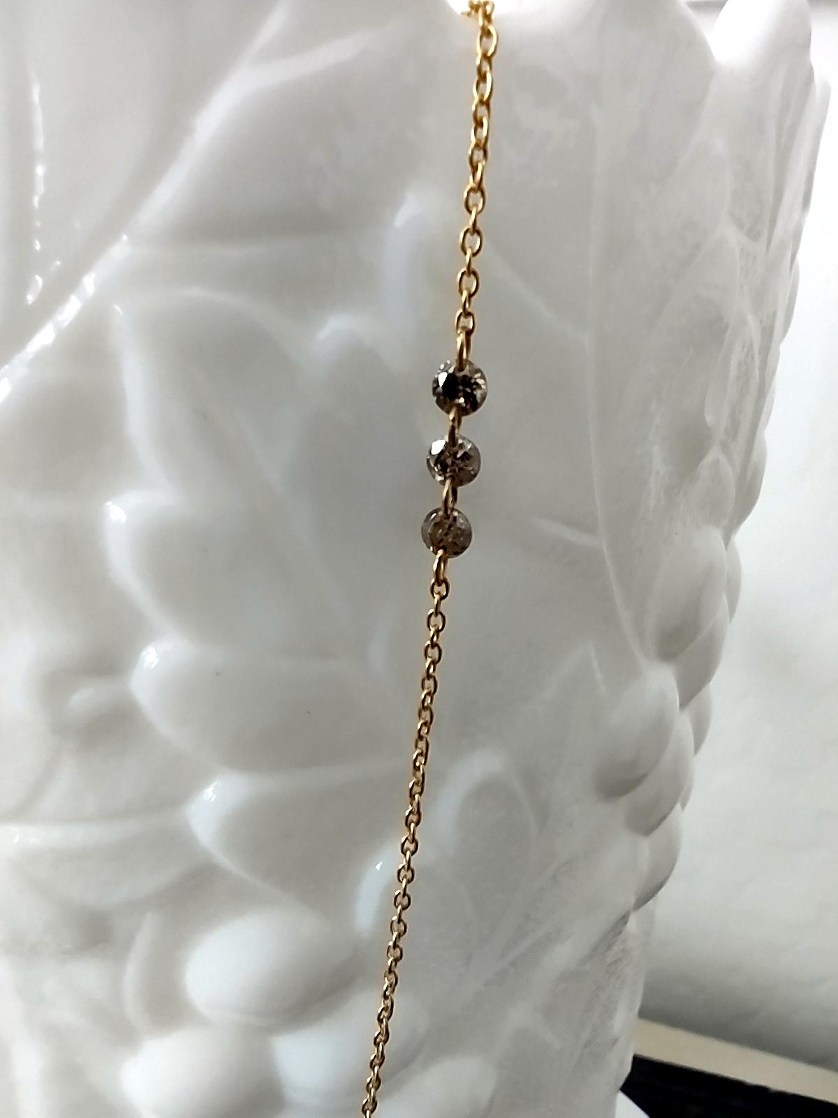 14kt Gold Cognac Diamond Necklace, Drilled Diamond Necklace