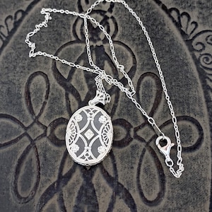 Helder ovaal kamferglas in art-decostijl en 18&quot; ketting in paperclipstijl, Goth-ketting, vintage stijl, decostijl, art-decoketting