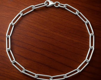 Sterling Silver Paperclip Chain Bracelet, Solid Silver, 3.6mm