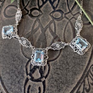 Sterling Silver Blue Topaz Filigree Necklace / choker, art deco, vintage necklace, Blue topaz necklace, choker necklace