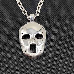 Sterling Silver Goalie Mask Pendant w/ Silver Cable Chain, Ice Hockey Mask, Silver Goalie Mask, Ice Hockey Goalie Helmet