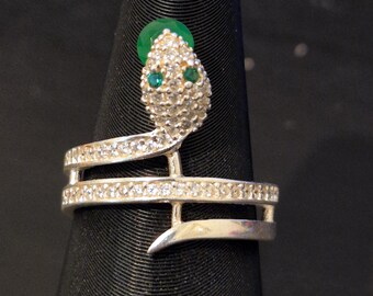 Spinning Emerald Snake ring in Sterling Silver