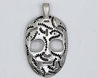 Sterling Silver Hockey Goalie Mask Pendant: Old School Enamel Charm