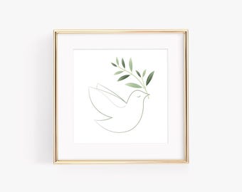 Peace Dove with Olive Branch Giclee Print (UNFRAMED) Original Botanical Art - Leaf Art - Contemporary Home Decor