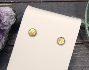 Mixed Metal Studs - Small Silver and Gold Stud Earrings, Brushed Brass Earrings, Hypoallergenic Mixed Metal Earrings, Mixed Metal Jewelry