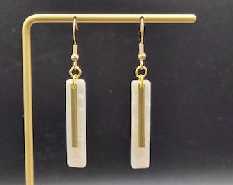White Acrylic Earrings - White Dangle Earrings, White Drop Earrings, Lightweight White Earrings, White and Gold Earrings, Layered Earrings