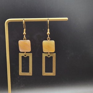 Brown Dangle Earrings - Brown Earrings with Czech Glass Beads, Hypoallergenic Czech Glass Earrings, Lightweight Rectangle Earrings