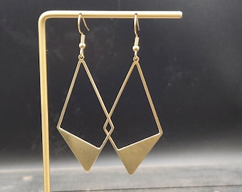 Gold Diamond Earrings - Geometric Diamond Earrings, Brass Statement Earrings, Lightweight Earrings, Hypoallergenic Earrings, Brass Jewelry
