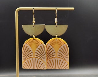 Art Deco Earrings - Yellow Dangle Earrings, Lightweight Yellow Drop Earrings, Yellow Jewelry, Art Deco Jewelry, Hypoallergenic Arch Earrings