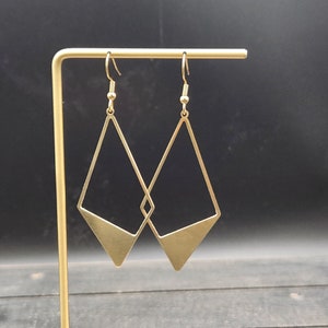 Gold Diamond Earrings - Geometric Diamond Earrings, Brass Statement Earrings, Lightweight Earrings, Hypoallergenic Earrings, Brass Jewelry
