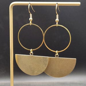 Brass Statement Earrings • Half Moon Geometric Earrings • Lightweight Gold Dangle Earrings