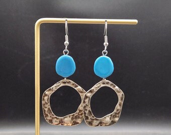 Blue Statement Earrings - Blue and Silver Earrings, Big Blue Earrings, Bright Blue Earrings, Lucite Earrings, Vintage Bead Jewelry