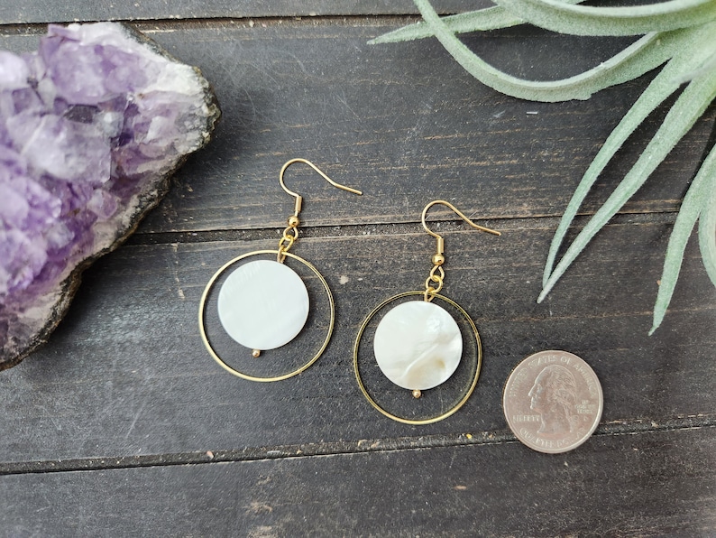 Real Shell Earing White Shell Hoop Earrings • Gold Dangle Earrings • Real Shell Earrings ...