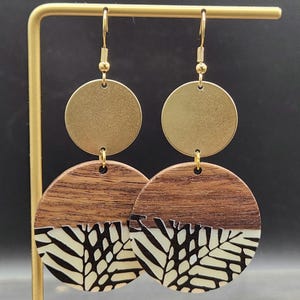 Black & White Wood and Resin Earrings · Graphic Geometric Statement Dangle Earrings · Modern Mixed-Material Earrings