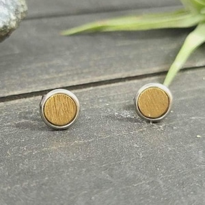 Mixed Metal Stud Earrings • Silver and Brushed Gold Studs • Minimalist Everyday Earrings • Modern Simple Jewelry image 1