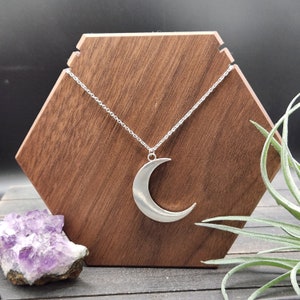 Silver Moon Necklace - Large Crescent Moon Necklace, Celestial Jewelry, Crescent Necklace, Moon Jewelry for Women, Boho Moon Necklace Silver