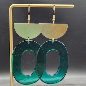 Green Statement Earrings - Big Green Earrings, Green & Gold Earrings, Green Acrylic Earrings, Acetate Earrings, Oval Earrings, Green Jewelry