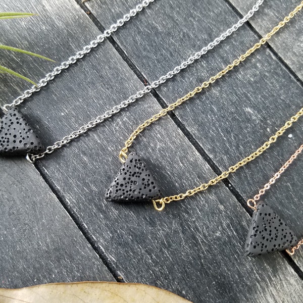 Minimalist Triangle Lava Stone Necklace, Triangle Essential Oil Diffuser Necklace, Triangular Aromatherapy Lava Stone Diffuser Necklace