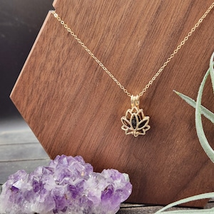 Floral Diffuser Necklace - Essential Oil Diffuser Necklace, Lava Stone Diffuser Necklace, Gold Lotus Necklace, Gold Lotus Pendant