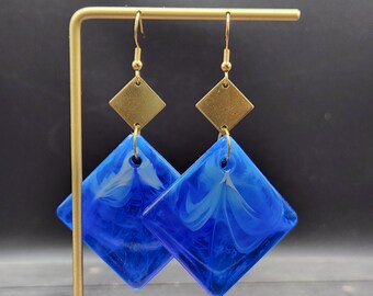 Blue Statement Earrings - Hypoallergenic Blue Acrylic Earrings, Big Blue Earrings, Blue Dangle Earrings, Geometric Earrings, Blue Jewelry