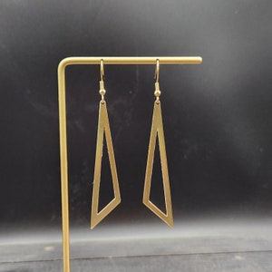 Lightweight Gold Triangle Earrings, Simple Geometric Triangle Earrings, Brass Triangle Statement Earrings, Gold Triangle Bridesmaid Earrings