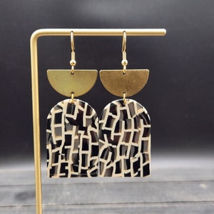 Funky Acrylic Earrings - Giraffe Print Earrings, Brown Dangle Earrings, Hypoallergenic Brown Drop Earrings, Modern Arch Dangle Earrings