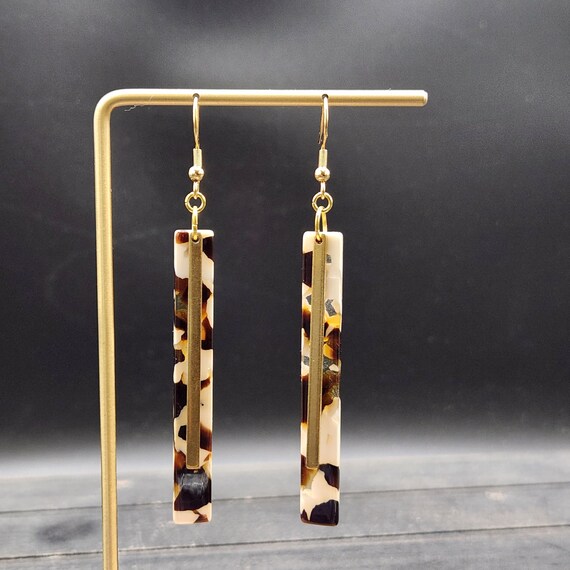 Brown Dangle Earrings Fall Color Earrings Acrylic Dangle Earrings Marbled Earrings Rectangle Earrings Layered Earrings Brown Earrings Etsy