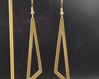 Gold Geometric Triangle Earrings • Modern Brass Cutout Dangles • Minimalist Everyday Earrings • Lightweight Statement Drop Earrings