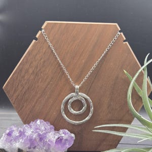 Silver Circle Necklace - Silver Circle Pendant, Silver Ring Necklace, Abstract Silver Statement Necklace, Large Silver Pendant Necklace
