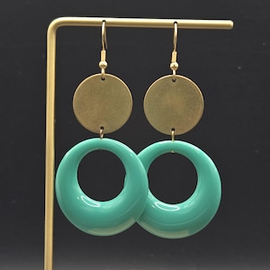 Teal Dangle Earrings - Geometric Gold Earrings, Teal Gold Statement Earrings, Teal Drop Earrings, Teal Jewelry, Blue Green Earrings