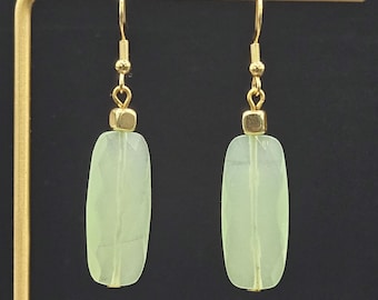 Green Glass Earrings • Pale Green Earrings • Gold Drop Earrings • Lightweight Glass Earrings • Faceted Glass Earrings
