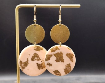 Polymer Clay Earrings - Pink Clay Earrings, Hypoallergenic Pink and Gold Earrings, Gold Foil Earrings, Pink Statement Earrings, Pink Jewelry
