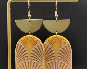 Yellow Art Deco Earrings • Yellow Statement Earrings • Geometric Acrylic Drop Earrings
