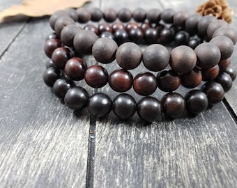 Wood Bead Bracelet Set • Mens Bracelet Stack • Set of 3 Wooden Bead Bracelets • 8mm Stretch Bracelets • Unisex Wood Bracelets