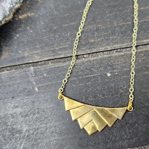 Brass Chevron Necklace • Geometric Gold Statement Necklace • Art Deco Layered Pendant • Minimalist Everyday Jewelry