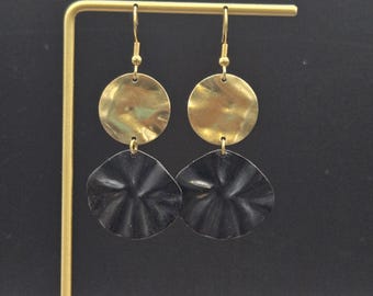 Funky Black Earrings - Wavy Black and Gold Earrings, Metal Dangle Earrings, Metal Drop Earrings, Hypoallergenic Earrings, Geometric Earrings