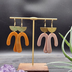 Acrylic Dangle Earrings - Brown Earrings, Lilac Purple Earrings, Funky Dangle Earrings, Lightweight Earrings, Unique Dangle Earrings