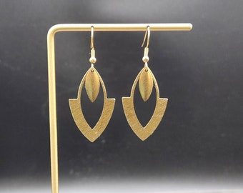 Brass Drop Earrings - Funky Geometric Brass Earrings, Lightweight Brass Dangle Earrings, Hypoallergenic Brushed Gold Drop Earrings