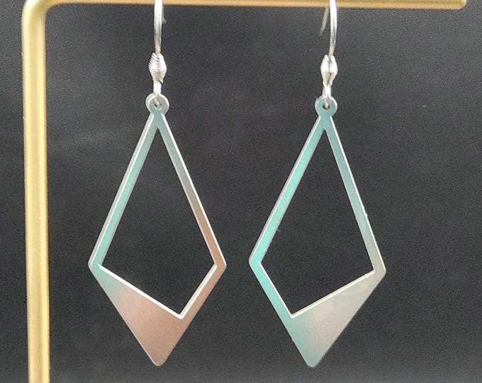 Stainless Steel Earrings • Geometric Diamond Dangle Earrings • Lightweight Hypoallergenic Silver Earrings • Minimalist Earrings