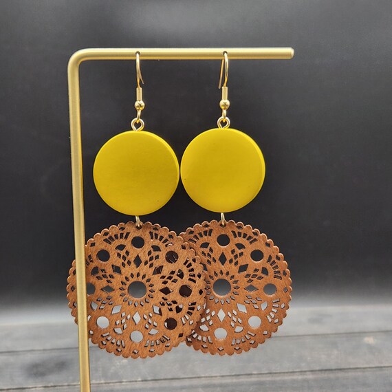 Paparazzi “Mandala Mambo” Yellow Wooden Mandala Design Earrings Paparazzi “Mandala Mambo” Yellow Wooden Mandala Design Earrings