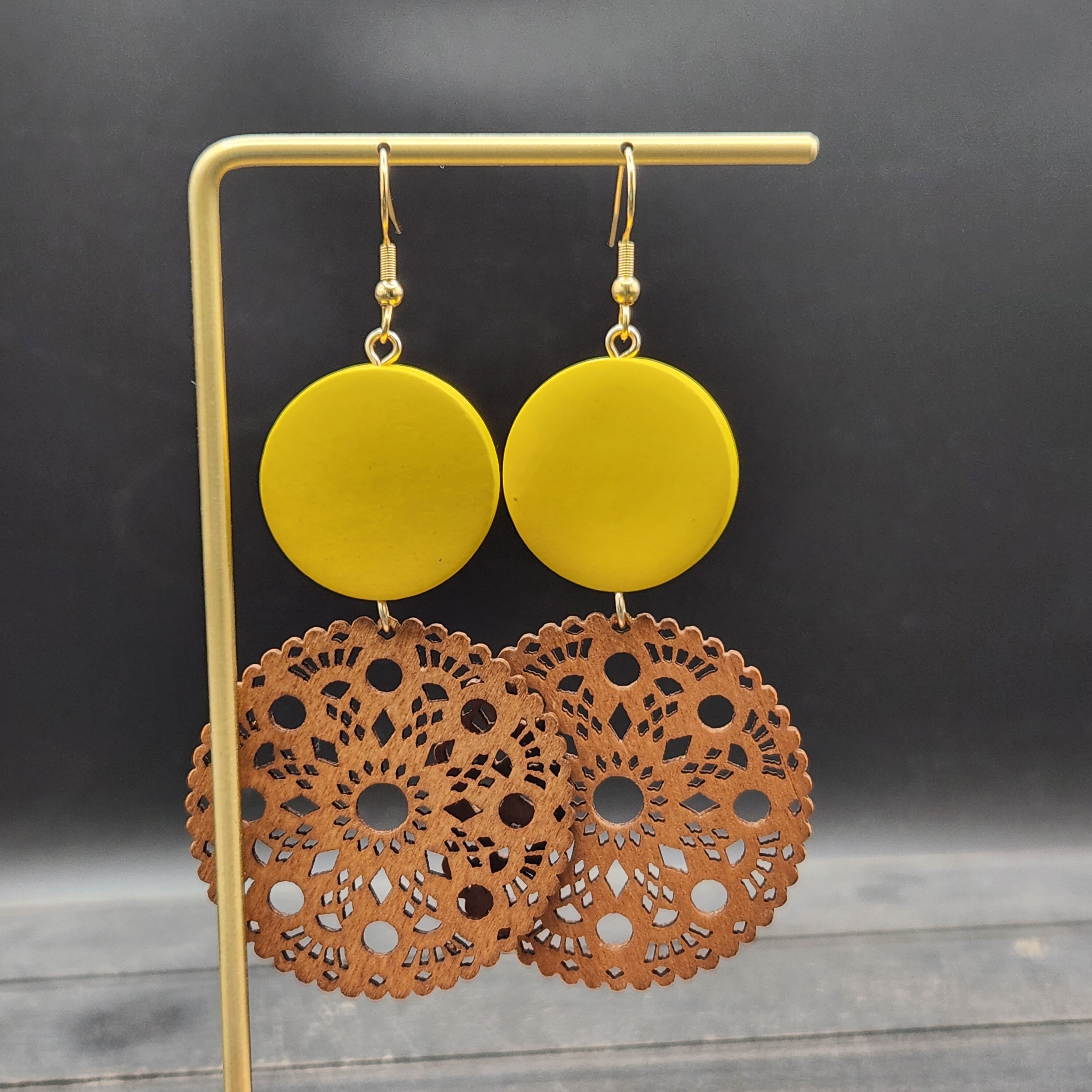 Paparazzi “Mandala Mambo” Yellow Wooden Mandala Design Earrings Paparazzi “Mandala Mambo” Yellow Wooden Mandala Design Earrings