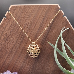 Gold Bee Necklace - Honey Bee Necklace, Gold Honeycomb Necklace, Bee Lover Gift, Essential Oil Diffuser Necklace, Lava Stone Necklace