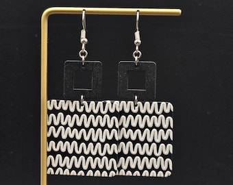 Black and White Earrings • Geometric Earrings • Funky Statement Earrings • Wood and Acrylic Earrings • Modern Dangle Earrings