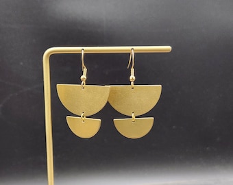 Half Moon Earrings -  Hypoallergenic Half Circle Earrings, Semicircle Earrings, Brass Dangle Earrings, Lightweight Geometric Gold Earrings